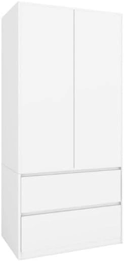 Armoire Moderne 2 Portes et 2 Tiroirs - Rangement Polyvalent pour Chambre, Salon et Entrée - 181x90x51 cm - Blanc