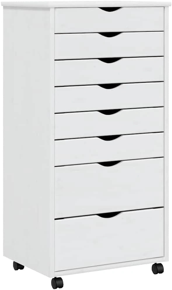 Dressing mobile en pin massif avec tiroirs, blanc MOSS