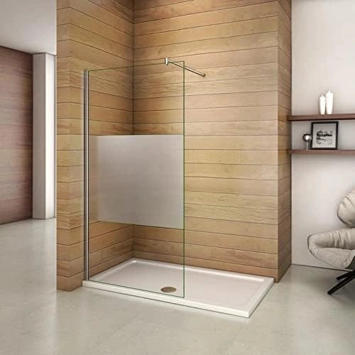 Panneau de douche 100x200 cm en verre dépoli 8 mm avec barre de stabilisation ajustable
