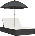 Bain de soleil double en résine tressée avec coussins et parasol noir