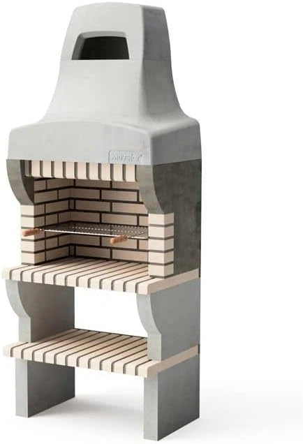 Barbecue en béton réfractaire Bailen Plus pour bois et charbon - Gris Beige 86,5x58x220 cm