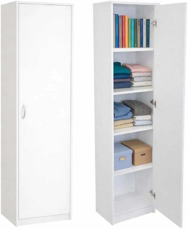 Armoire de Rangement Blanche avec 5 Étagères - 40x185x35 cm - Pour Chambre ou Salle de Bain