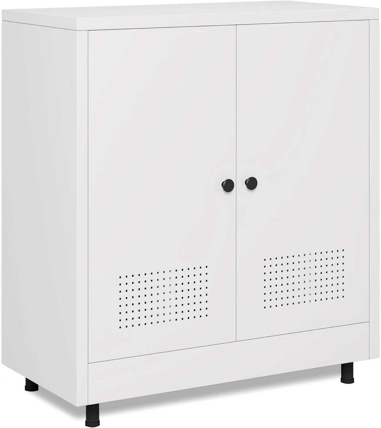 Buffet en métal blanc avec étagères ajustables, armoire à deux portes pour salon, maison et bureau