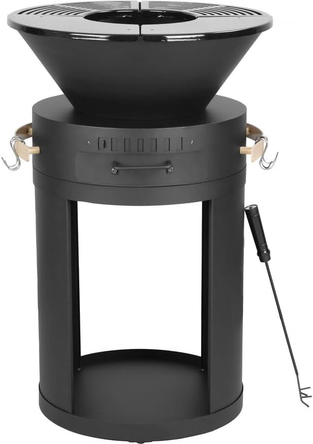 Barbecue Plancha Brasero à Charbon et Bois César - 49 x 49 x 92 cm - Noir Élegant