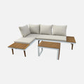 Ensemble de Jardin Modulable 4 Places en Aluminium et Acacia - Beige et Blanc