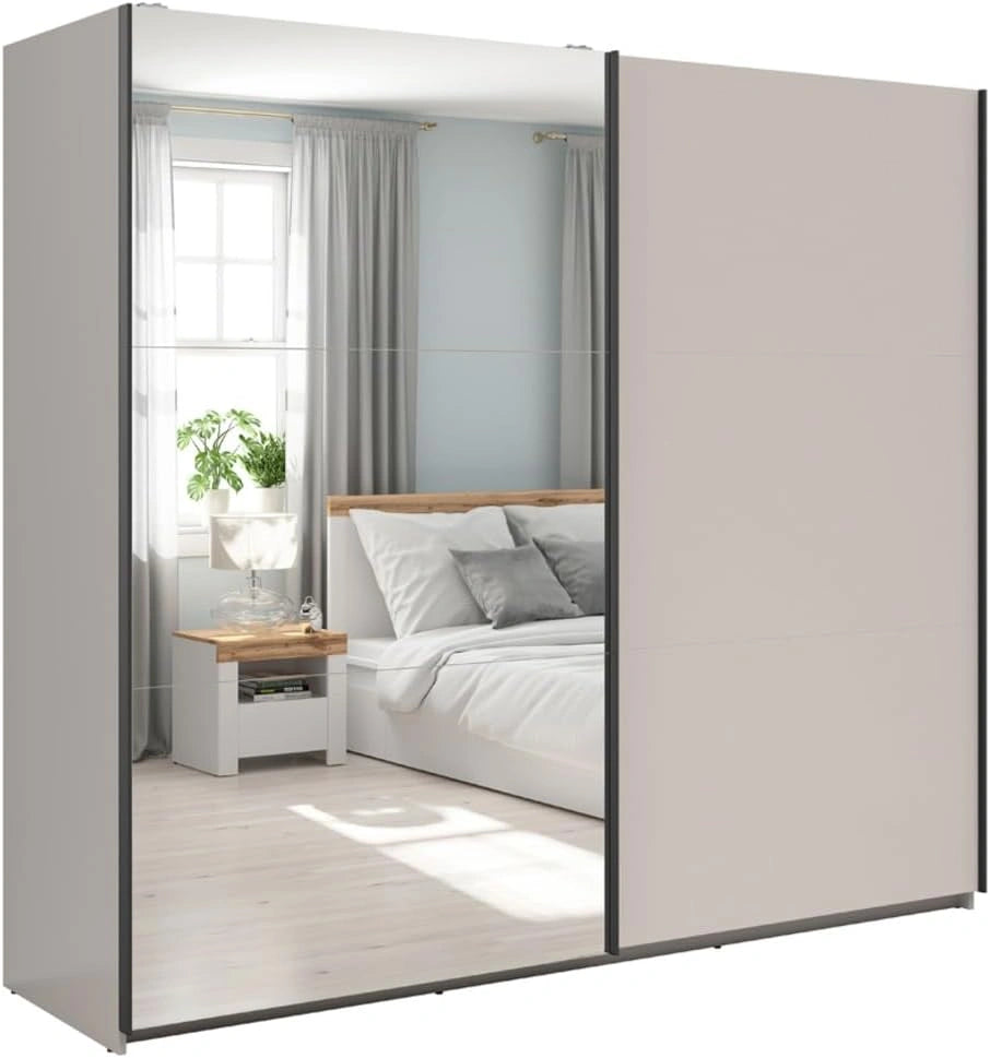 Armoire à Portes Coulissantes avec Miroir, Beige Kashmir, 220x60x195,5 cm