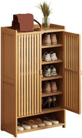 Meuble à Chaussures en Bambou Moderne, 6 à 8 Niveaux avec Portes Aérées pour Entrée ou Chambre