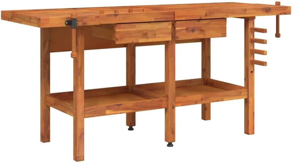 Établi en Bois d'Acacia avec Tiroirs et Étau 192x62x83 cm
