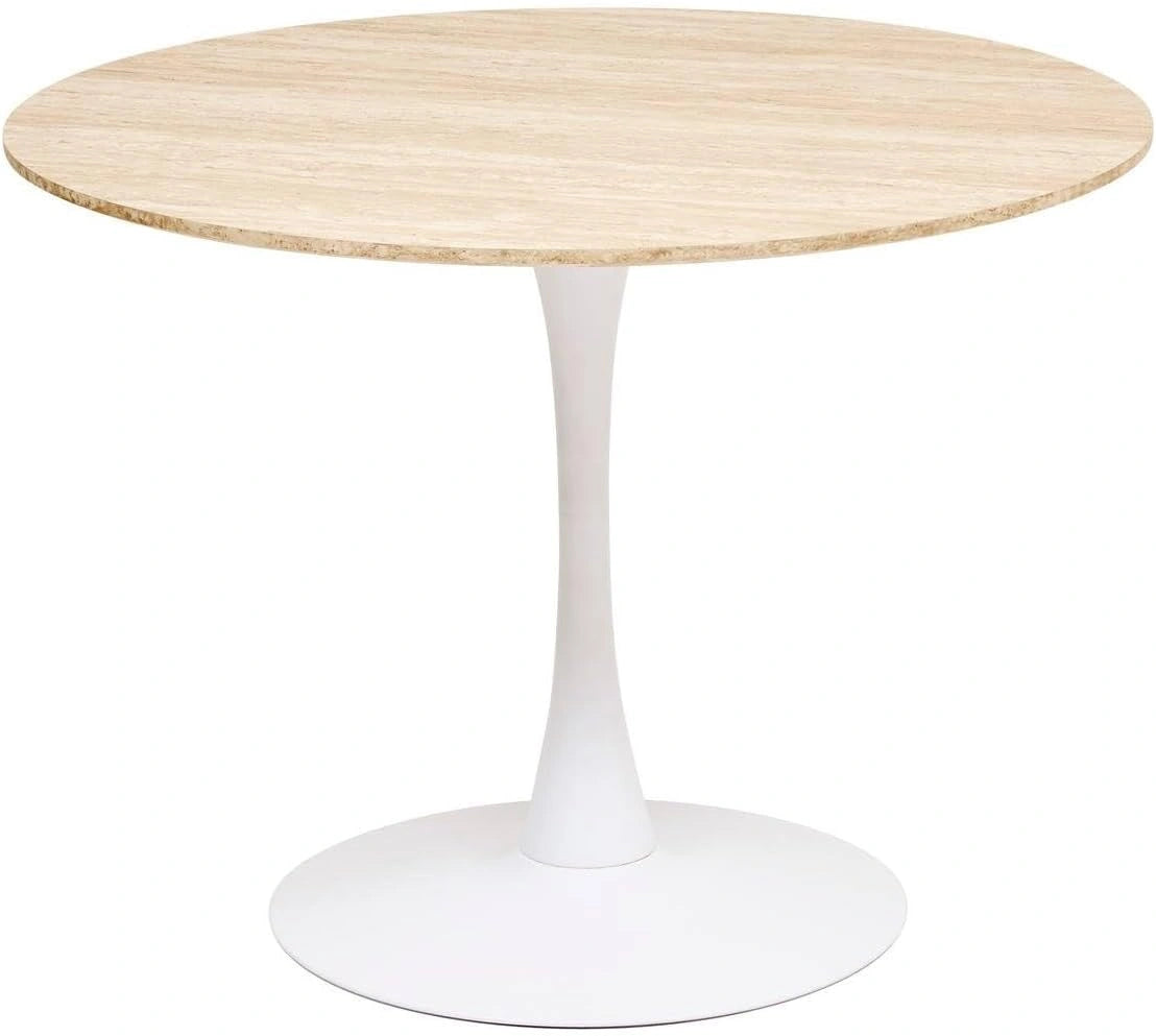 Table Ronde Elias pour 4 Personnes, Plateau Chêne et Pied Métal Blanc