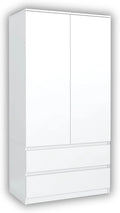 Garde-robe Blanc avec 2 Tiroirs pour Chambre Adulte, 90x180x50 cm