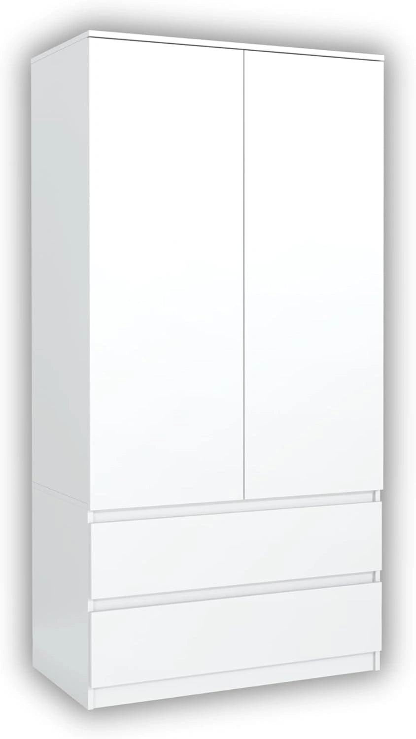 Garde-robe Blanc avec 2 Tiroirs pour Chambre Adulte, 90x180x50 cm