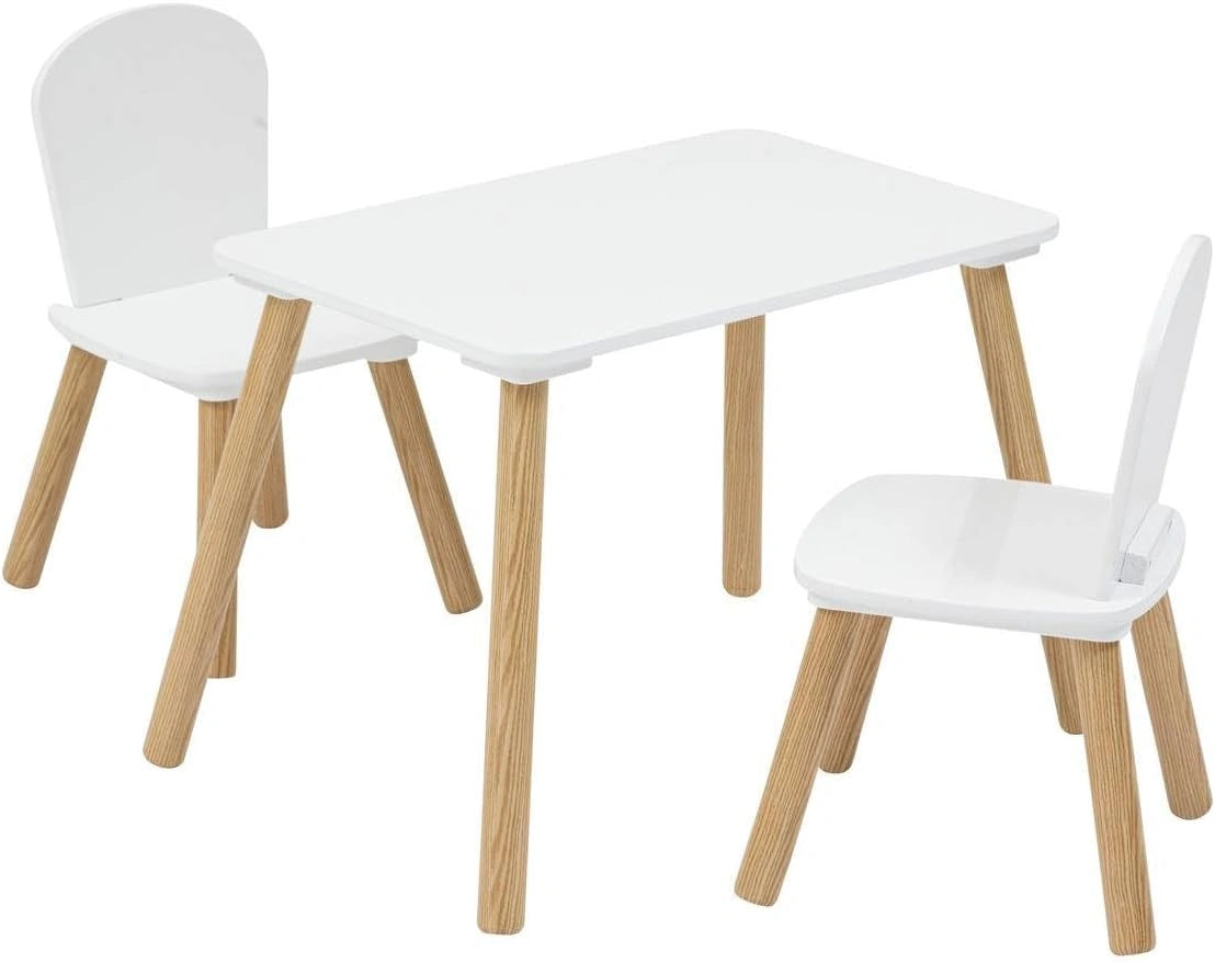Ensemble Table et Chaises pour Enfant - 3 Pièces - Résistant à l'Eau - Sécurité et Confort - Bois Blanc