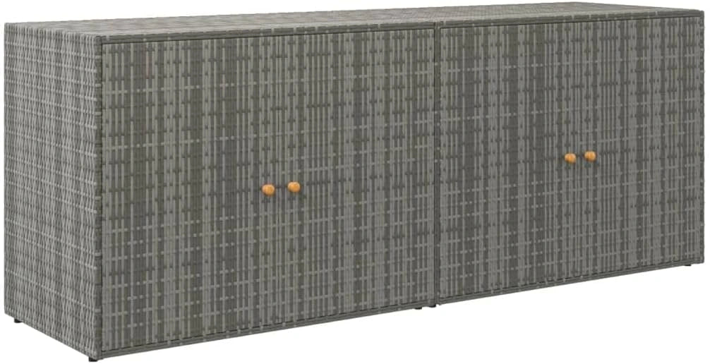 Buffet de jardin gris en polyrotin 198x55,5x80 cm avec poignées en bois d'acacia