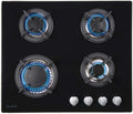Plaque de Cuisson Gaz 4 Feux BELDEKO - 7500W - Verre Noir avec Grilles en Fonte