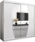 Armoire Moderne Elypse 200 avec Portes Coulissantes et Miroir 200x200x62 cm - Blanc Mat