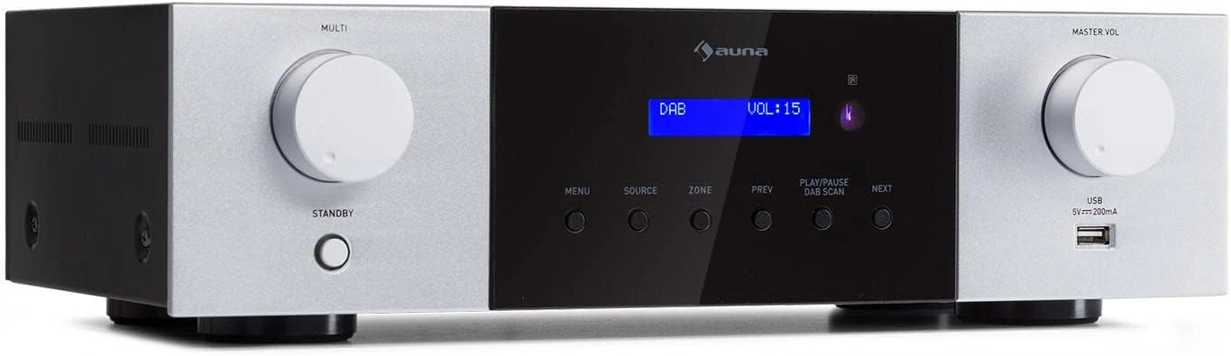 AUNA AMP-4000 DAB+ Radio, Amplificateur HiFi Stéréo avec Télécommande USB, Écran LED, Noir/Blanc