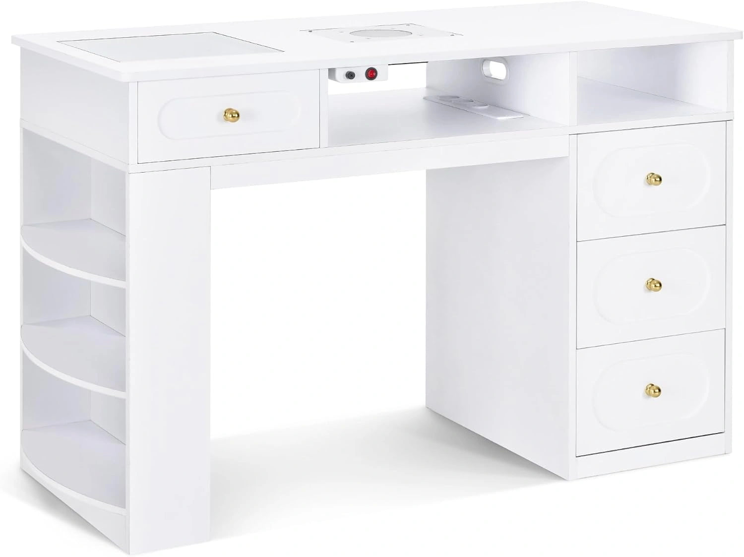 Table de Manucure Moderne en Bois avec Aspirateur et Rangement - 55 x 120 x 80 cm