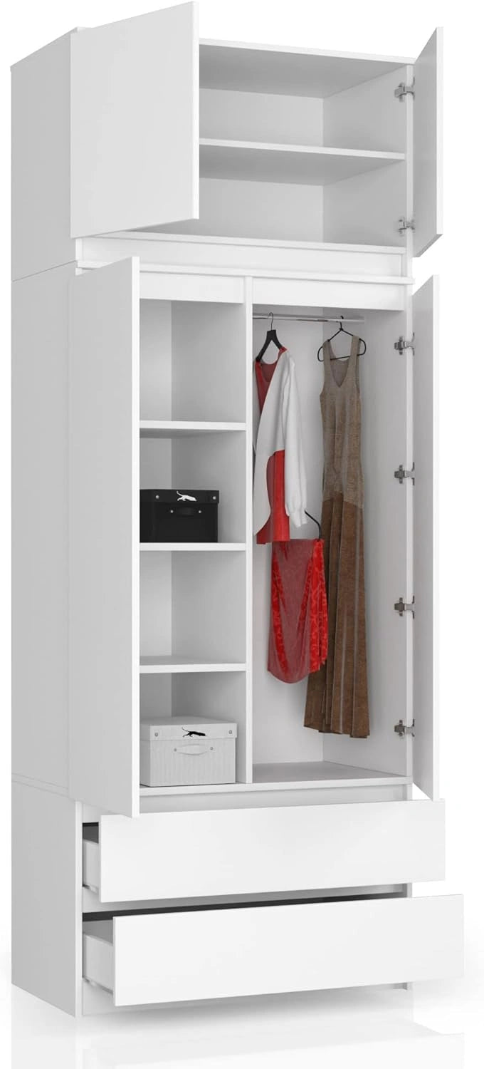Armoire 4 portes avec étagères et tiroirs pour chambre et salon, 234x90x51 cm, blanc