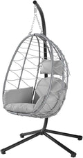 Chaise suspendue de jardin Bakaji, balançoire extérieure en métal, rotin et corde avec coussin gris 198x110x95 cm