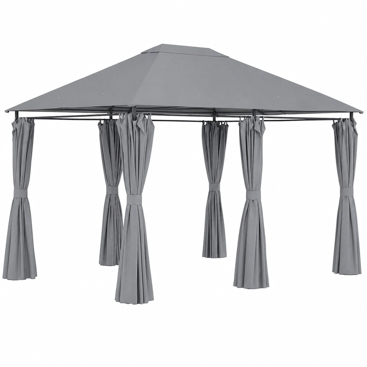 Pavillon de Jardin avec Toit Double et Toiles Amovibles, 4x3 m, Gris