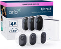 Caméra de Surveillance WiFi Arlo Ultra 2 4K, Extérieure Sans Fil avec Smarthub, Vision Nocturne en Couleur, Détection de Mouvement, Compatible Alexa, Pack de 3 Caméras Blanches avec Essai Arlo Secure