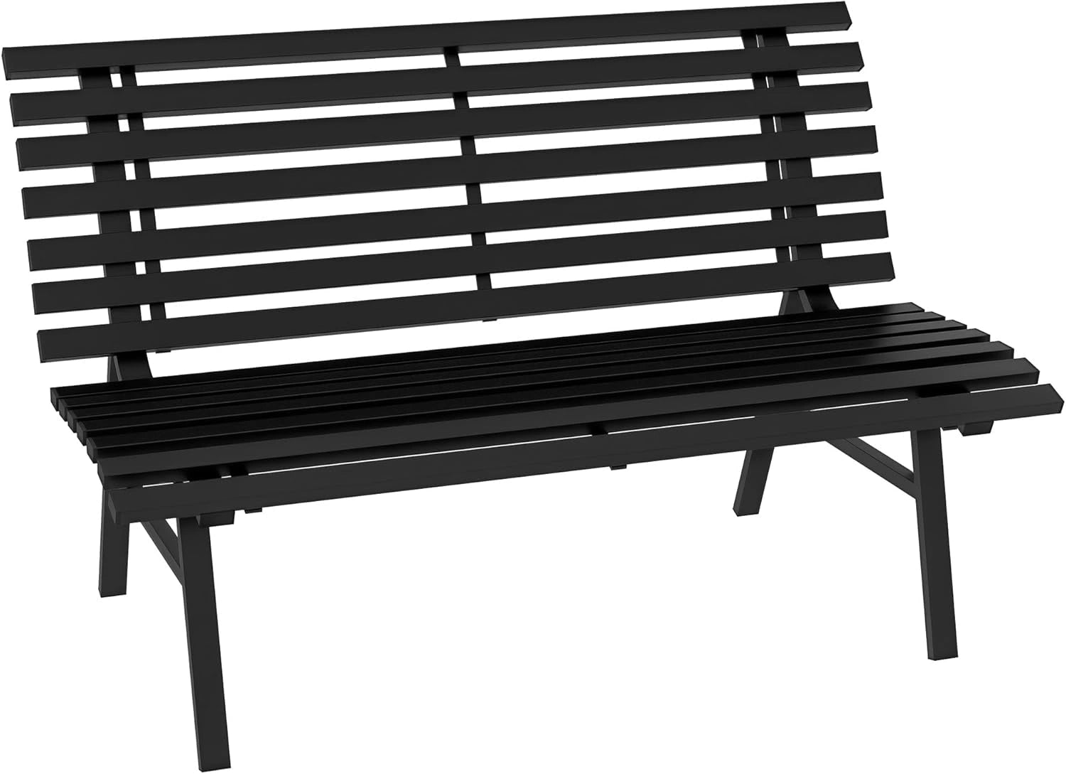 Outsunny Banc de Jardin 2 Places en Aluminium avec Assise et Dossier à Lattes, Noir, 123 x 67 x 79 cm