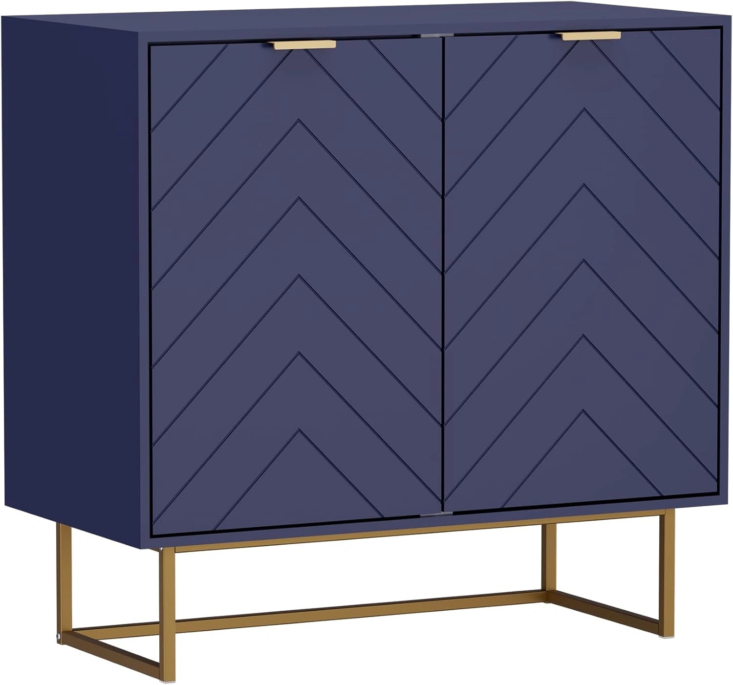 Buffet Bas UEV 2 Portes, Armoire avec Étagère Réglable, Supporte 65kg, Poignées et Pieds Métal Doré, pour Salon et Chambre, 80x40x77.5 cm, Bleu
