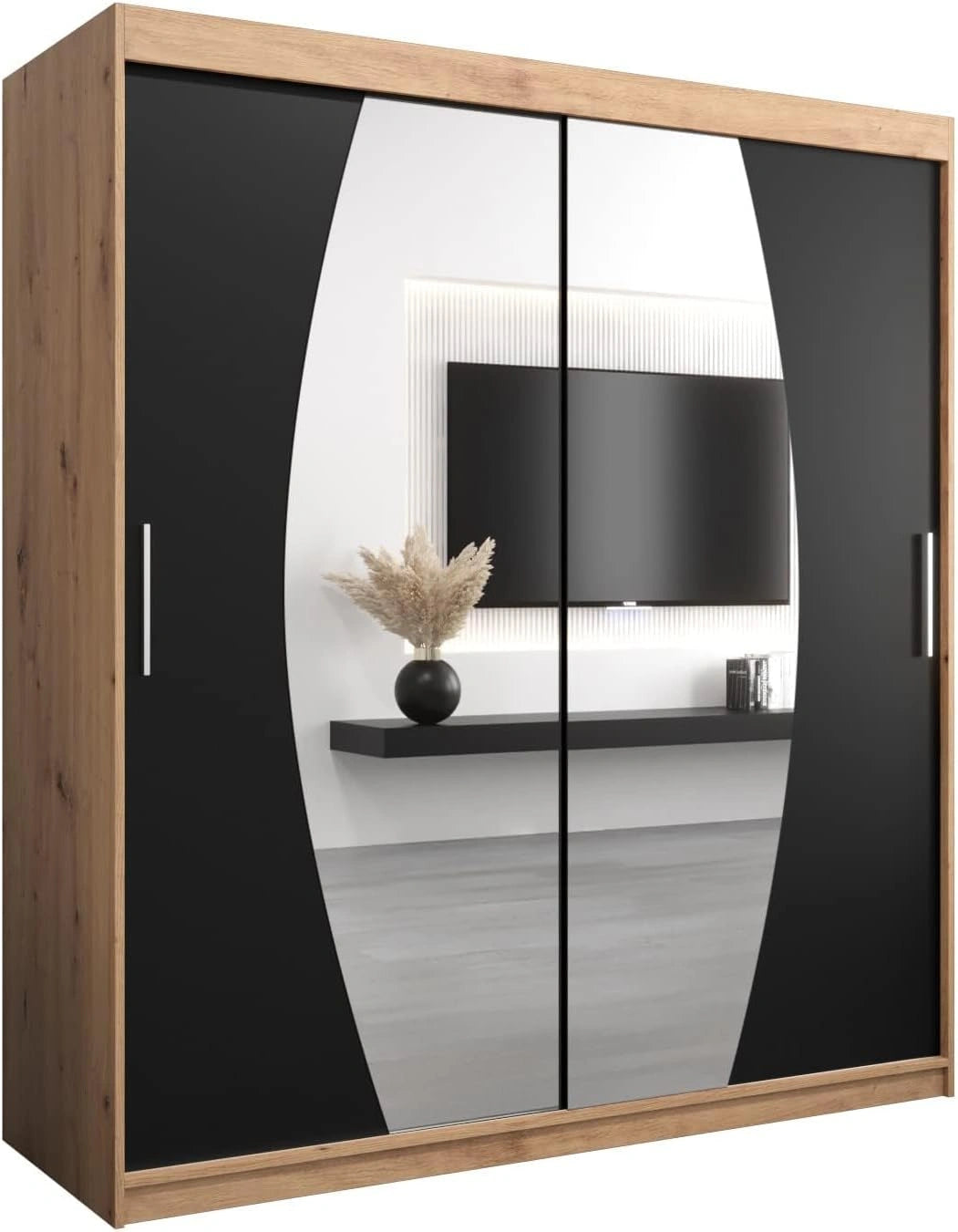 Armoire à Porte Coulissante avec Miroir Elypse pour Chambre Adulte - Dressing et Penderie Moderne