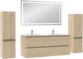 Meuble de Salle de Bain 120cm AICA avec Colonne et Miroir LED 3 Couleurs Chêne Wotan