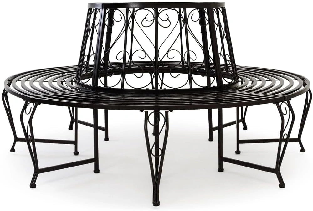 Banc de Jardin Circulaire Noir en Acier Thermolaqué pour Arbre - 160 cm