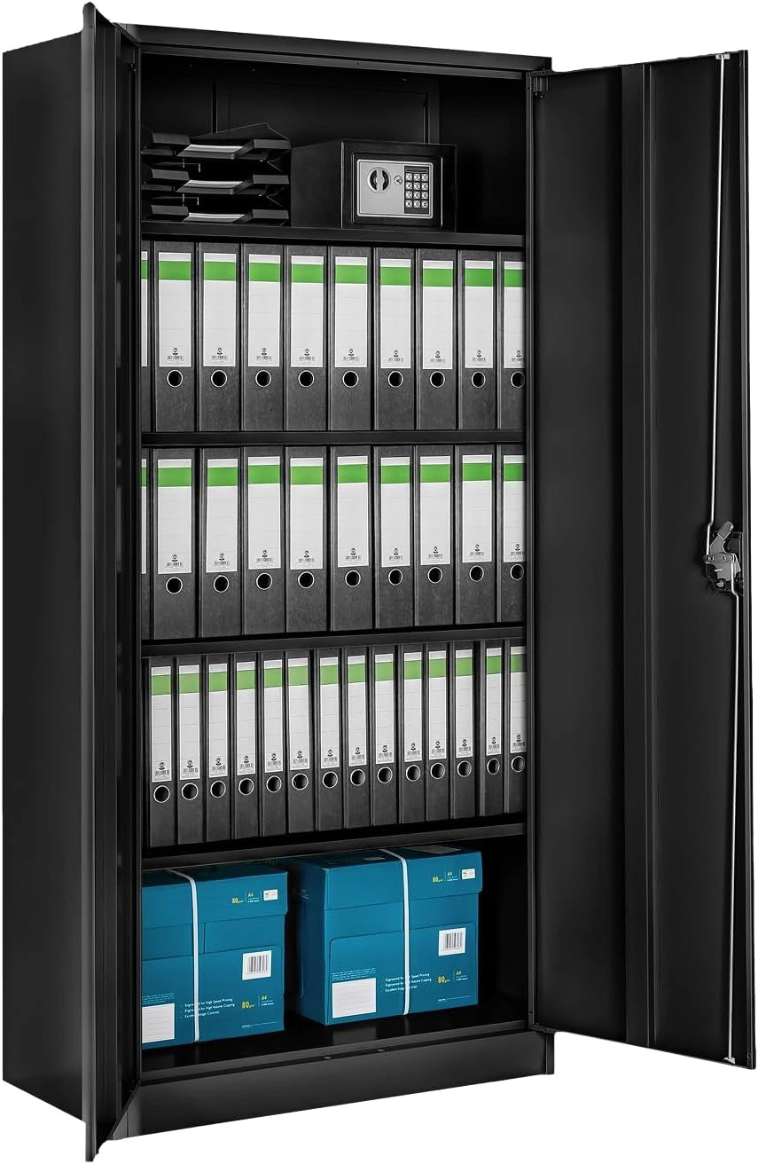 Armoire de Bureau en Métal avec Serrure et Étagères Réglables - 5 Compartiments, 2 Portes