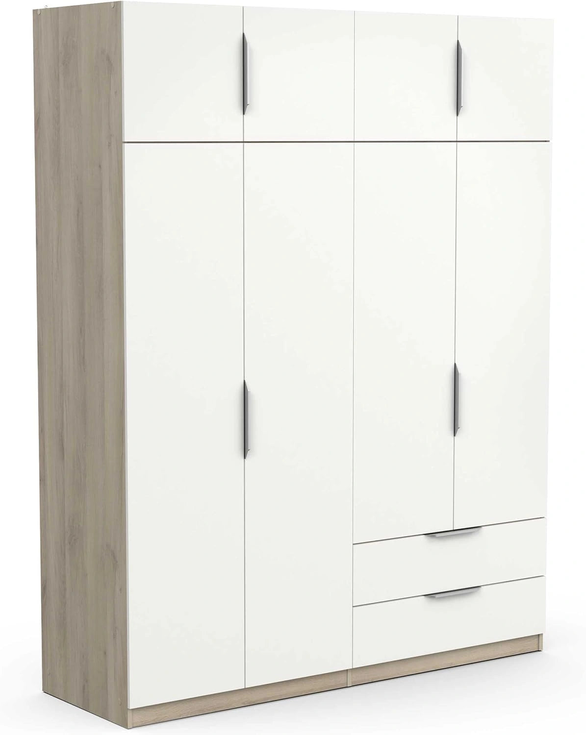 Garde-robe Moderne 8 Portes, 5 Étagères, 2 Tiroirs - Chêne Kronberg & Blanc Mat - 160x50x200 cm