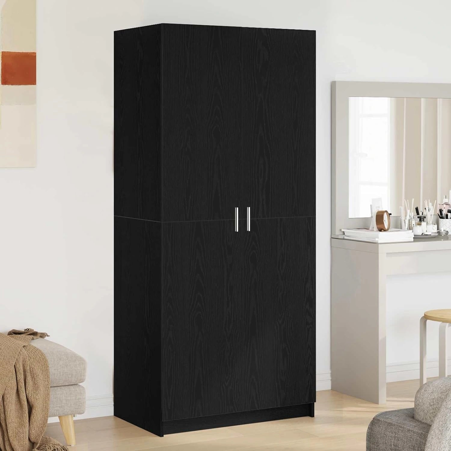 Garde-robe en chêne noir, 80 x 50,5 x 180 cm, avec étagère et 2 portes, pour chambre, salon ou bureau