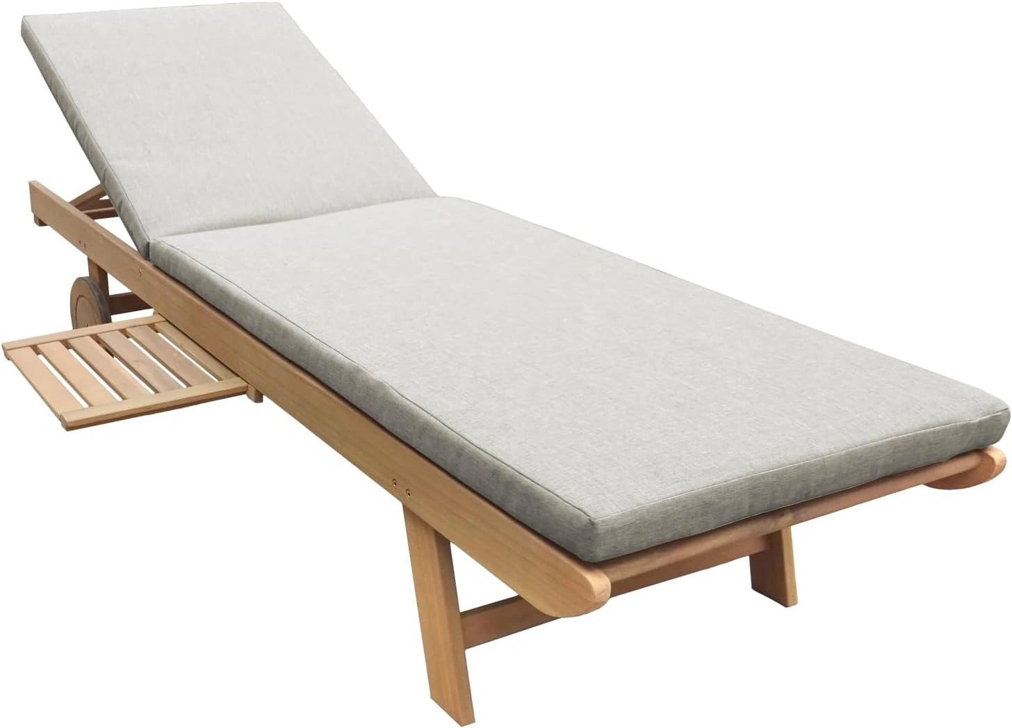 Chaise Longue Pliable en Acacia avec Coussin Sable et Tablette Intégrée
