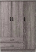 Garde-robe Valentina 3 portes en bois gris avec tiroirs et étagères