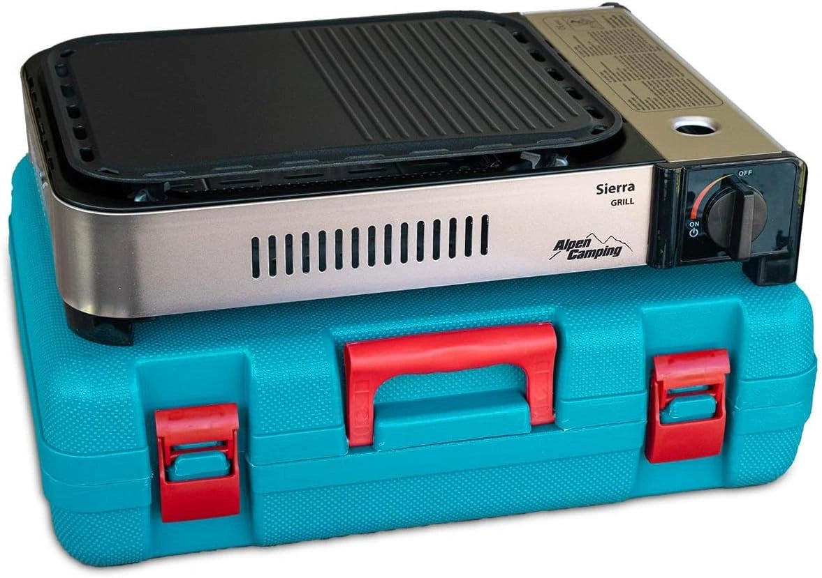 Grill à Gaz Portable 2100W avec Allumage Piézo, Répartition Uniforme, Récupérateur de Graisse et Mallette de Transport