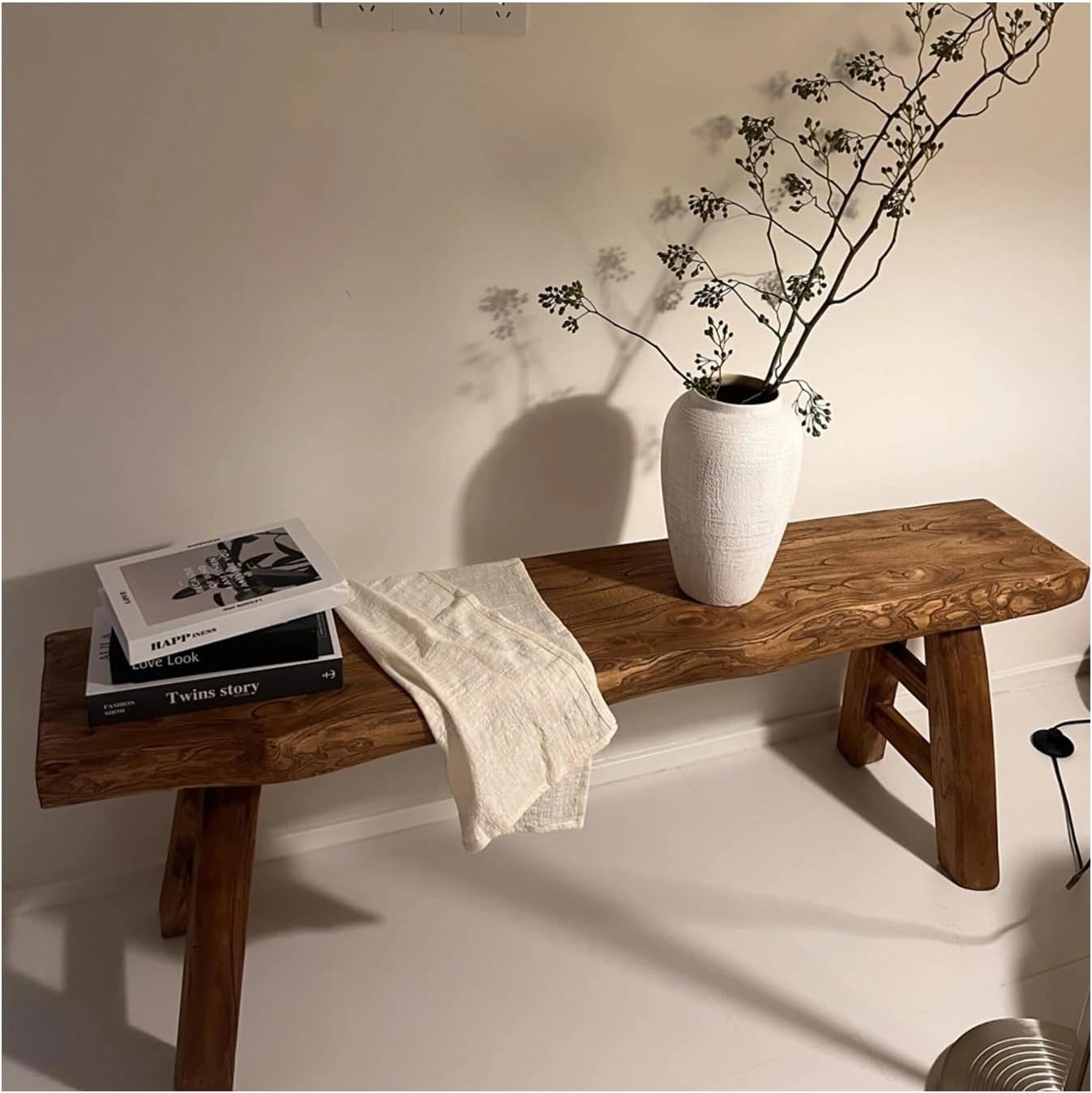 Banc en bois massif rustique pour intérieur, couloir ou chambre – Capacité 200 kg