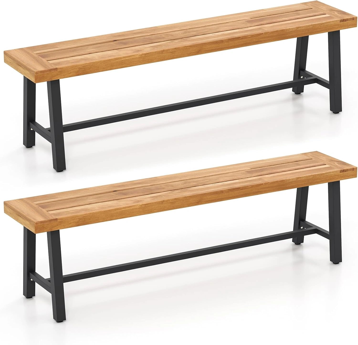 Banc de Jardin en Acacia, 160x32x45cm, 3-4 Places, Extérieur avec Support Renforcé, Pieds Ajustables, Charge 320kg