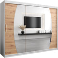 Armoire Moderne Elypse 250 avec Portes Coulissantes et Miroir - Blanc Mat et Artisan