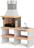 MOVELAR - Barbecue en béton réfractaire Liz Plus XL - Bois et charbon, avec évier et robinet - Gris, Orange 142x58x210cm - Cuisine extérieure