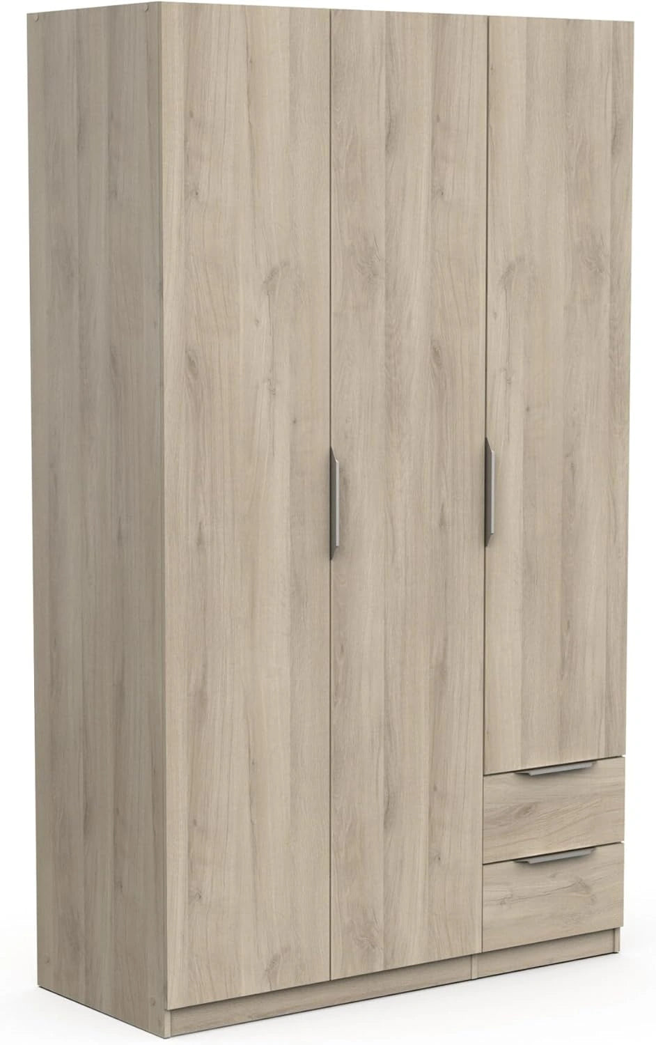 Garde-robe Moderne 3 Portes 2 Tiroirs Chêne Kronberg avec Penderie et Étagères