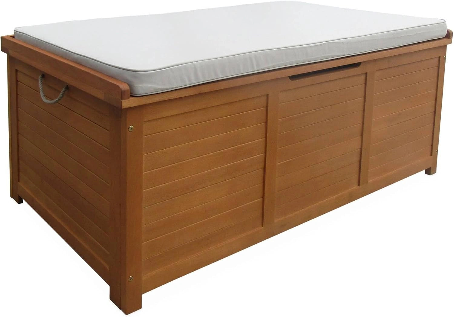Coffre de Jardin 200L en Bois avec Vérins et Poignées - 125x60cm Beige
