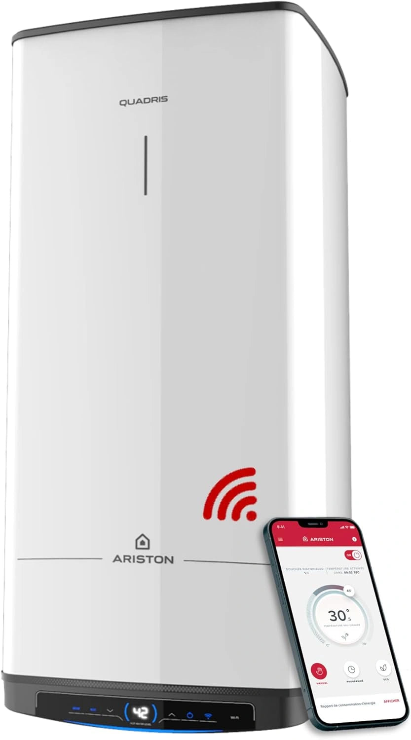 Chauffe-Eau Électrique Ariston Quadris WiFi 120L, Intelligent et Économique, Technologie Steatite, Fabriqué en France