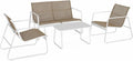 Ensemble de Jardin en Métal et Textilène pour 4 Personnes - Blanc et Naturel