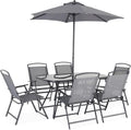 Ensemble de Table de Jardin en Acier avec Parasol et 6 Chaises - Anthracite