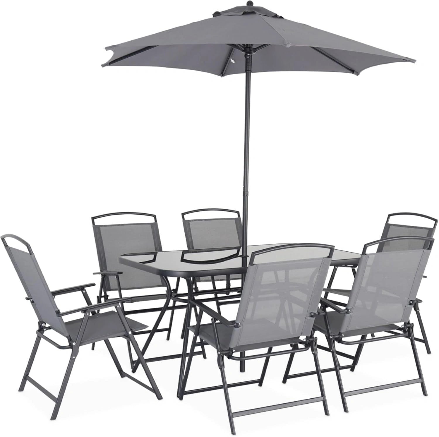 Ensemble de Table de Jardin en Acier avec Parasol et 6 Chaises - Anthracite