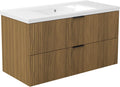 Meuble de Salle de Bain AICA 100 cm avec Vasque en Céramique et 2 Tiroirs Effet Noyer