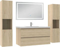 Ensemble de Meubles de Salle de Bain AICA 100 cm avec Colonne et Miroir LED 3 Teintes, Chêne Wotan