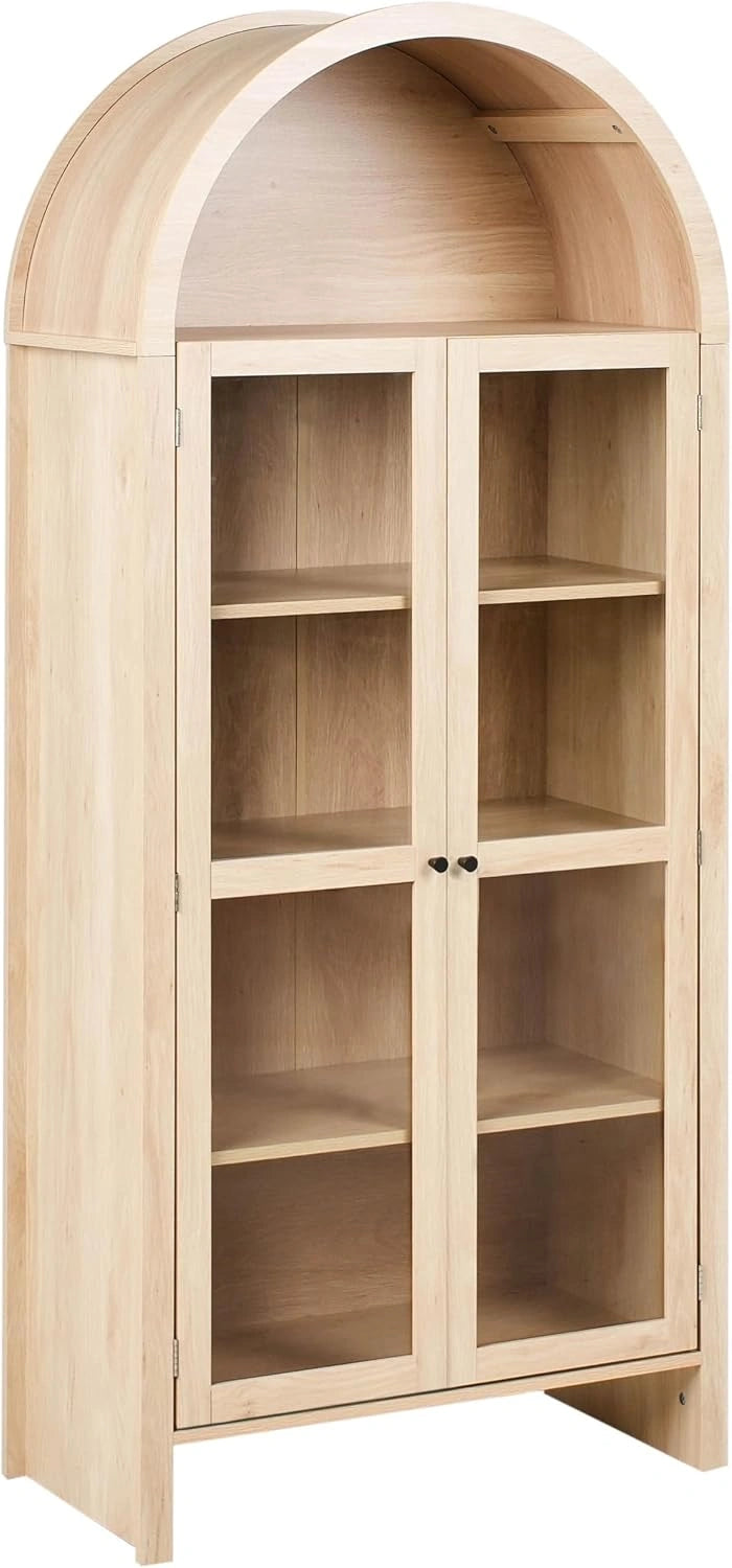 Armoire de Rangement avec Étagères et Vitrine en Verre, Bois Particules Chêne Clair