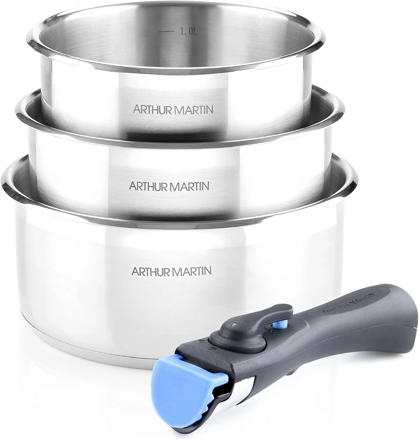 Set de Casseroles en Aluminium Forgé 4 Pièces avec Revêtement Antiadhésif et Poignée Amovible - Compatible Tous Feux, 16/18/20 cm